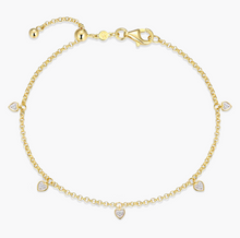 Load image into Gallery viewer, Monte Luna Sterling Silver Rhodium or Gold Plated Lab-Created Diamond Dangle Heart Bolo Bracelet
