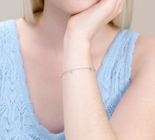 Load image into Gallery viewer, Monte Luna Sterling Silver Rhodium or Gold Plated Lab-Created Diamond Dangle Heart Bolo Bracelet
