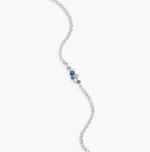 Load image into Gallery viewer, Monte Luna Sterling Silver Rhodium Scattered Ombre Lab-Created Sapphire &amp; Diamond Bolo Bracelet (SI8234)
