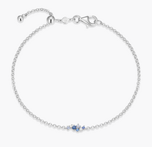 Load image into Gallery viewer, Monte Luna Sterling Silver Rhodium Scattered Ombre Lab-Created Sapphire &amp; Diamond Bolo Bracelet (SI8234)
