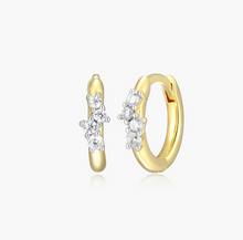 Load image into Gallery viewer, Monte Luna Rhodium or Gold Plated Sterling Silver Scattered Lab-Created Diamond Huggie Hoop Earrings
