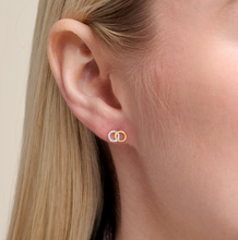 Load image into Gallery viewer, Monte Luna Sterling Silver Rhodium or Gold Plated Lab-Created Diamond Interlocking Circle Stud Earrings
