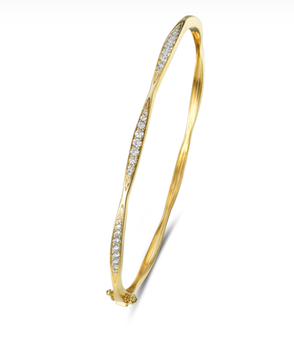 14k Yellow Gold Graduating Diamond Pod Hinged Bangle Bracelet (I8559)