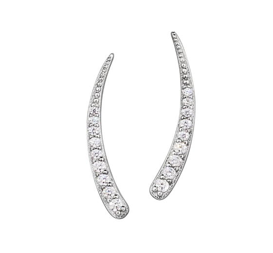 Kelly Waters Sterling Silver Simulated Diamond Curved Climber Earrings (SI8053)