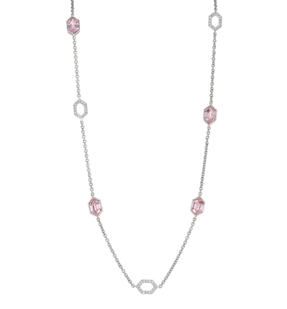 Kelly Waters Sterling Silver Morganite & Pave CZ Hexagon Station Necklace (SI8042)