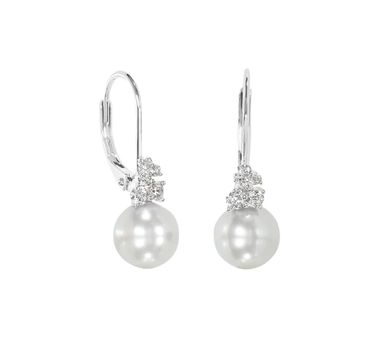 Kelly Waters Sterling Silver Scattered Simulated Diamonds & Pearl Drop Earrings (SI8038)