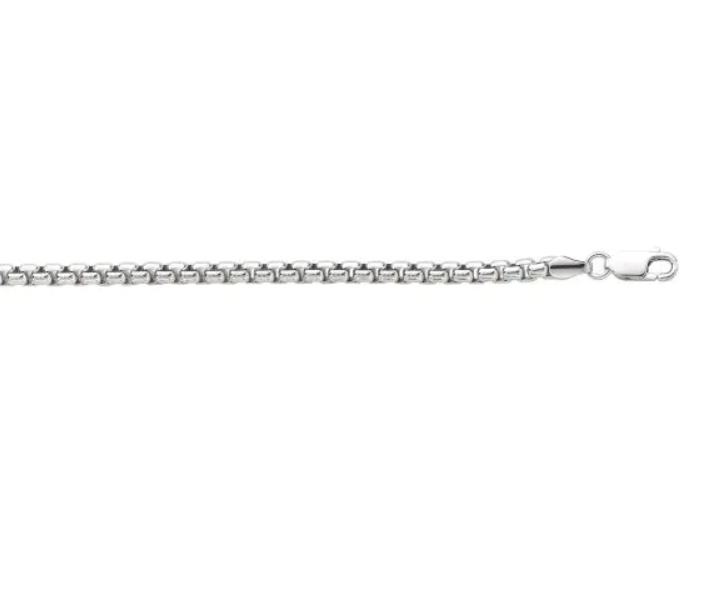 Sterling Silver Rhodium Plated Rounded Box Chain