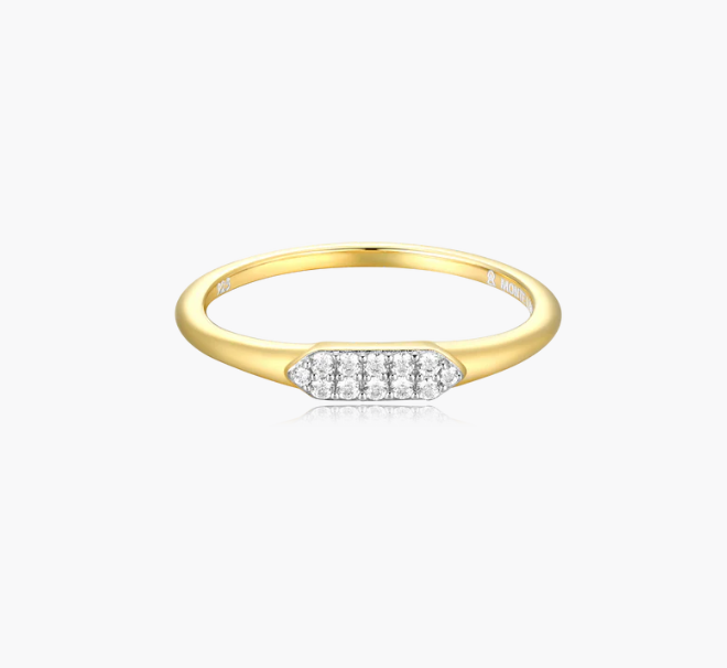 Sterling Silver Rhodium or Gold Plated Lab-Created Diamond Hexagon Stacker Ring