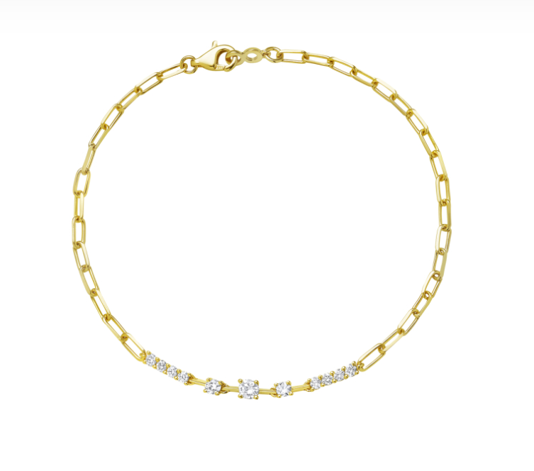 14k Yellow Gold Prong Set Diamond Chain Bracelet (I8541)