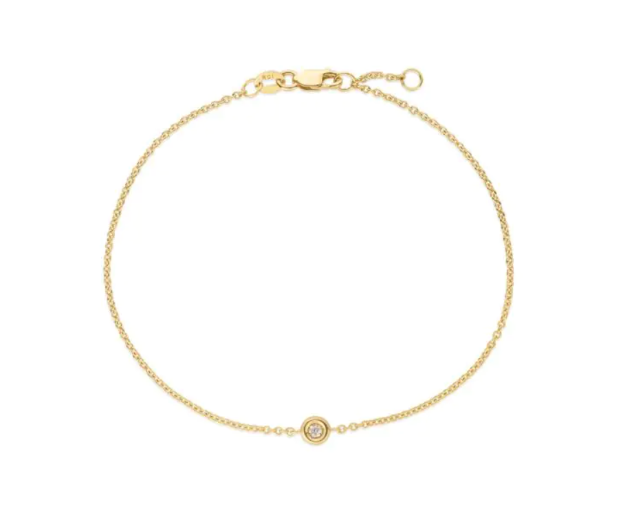 14k Gold Petite Bezel Set Diamond Chain Bracelet