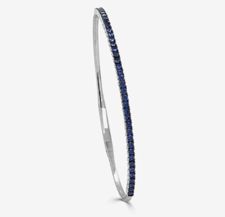 14k White Gold Blue Sapphire Flexible Bangle Bracelet (I9072)