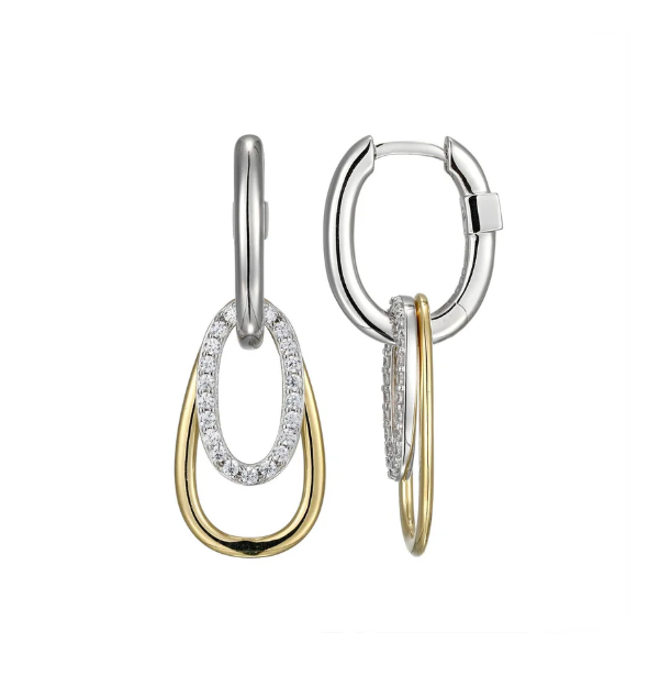 ELLE Two Tone Rhodium Plated Sterling Silver CZ Geometric Earrings (SI8159)