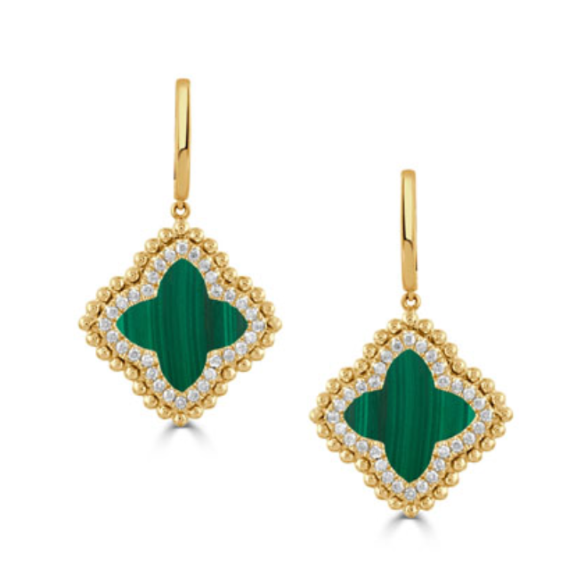 18k Yellow Gold 'Ravenna' Malachite & Diamond Earrings (I9011)