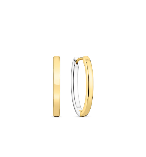 Sif Jakobs Two Tone Rhodium Plated Sterling Silver Oblong Hoop Earrings