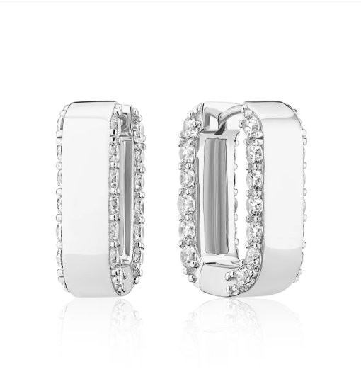 Sif Jakobs Rhodium Plated Sterling Silver CZ Edged Square Hoop Earrings (SI8384)