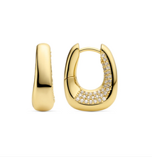 Load image into Gallery viewer, Sif Jakobs Sterling Silver or 18k Yellow Gold Plated Borsa Nestled Pave CZ Chunky Hoop Earrings

