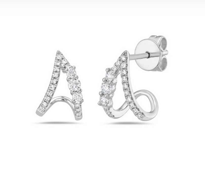14k Gold Diamond Curved Triangle Huggie Earrings