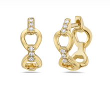 Load image into Gallery viewer, 14k Gold Pave Diamond Link Huggie Hoop Earrings
