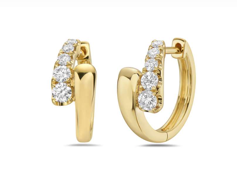 14k Gold Diamond Bypass Hoop Earrings