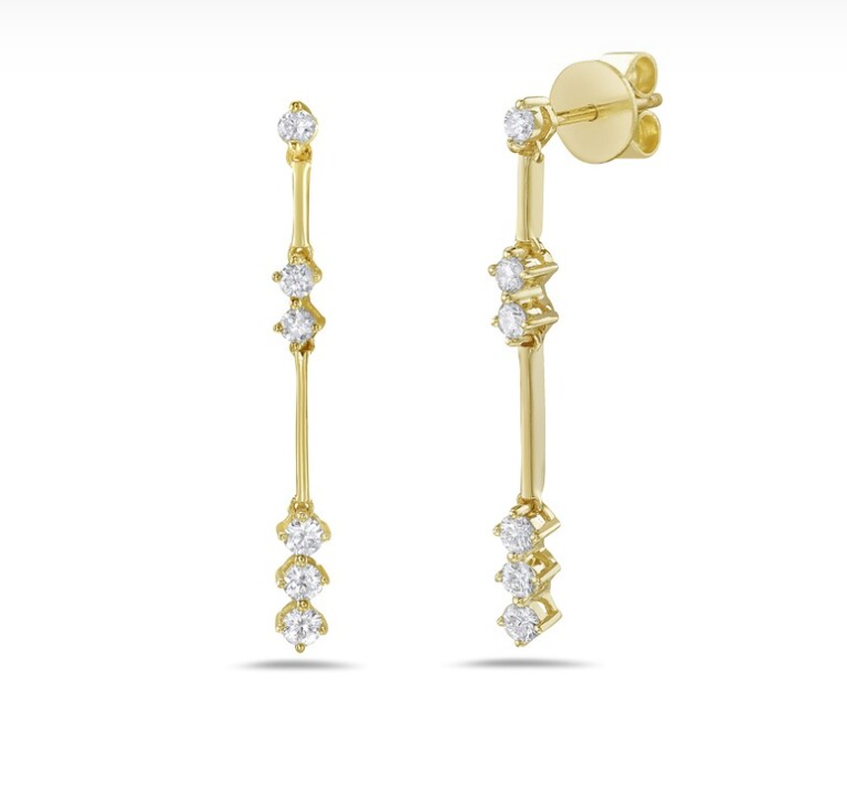 14k Gold Prong-Set Diamond Dangle Earrings