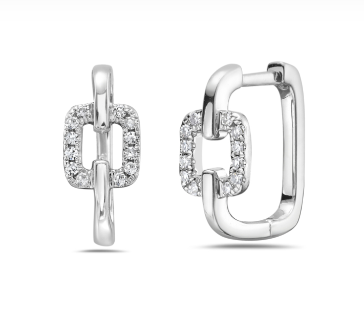 14k Gold Diamond Link Huggie Hoop Earrings
