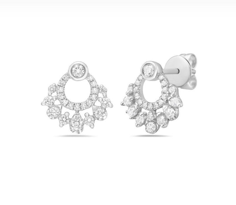 14k Gold Circle Bezel, Pave & Prong-Set Diamond Stud Earrings