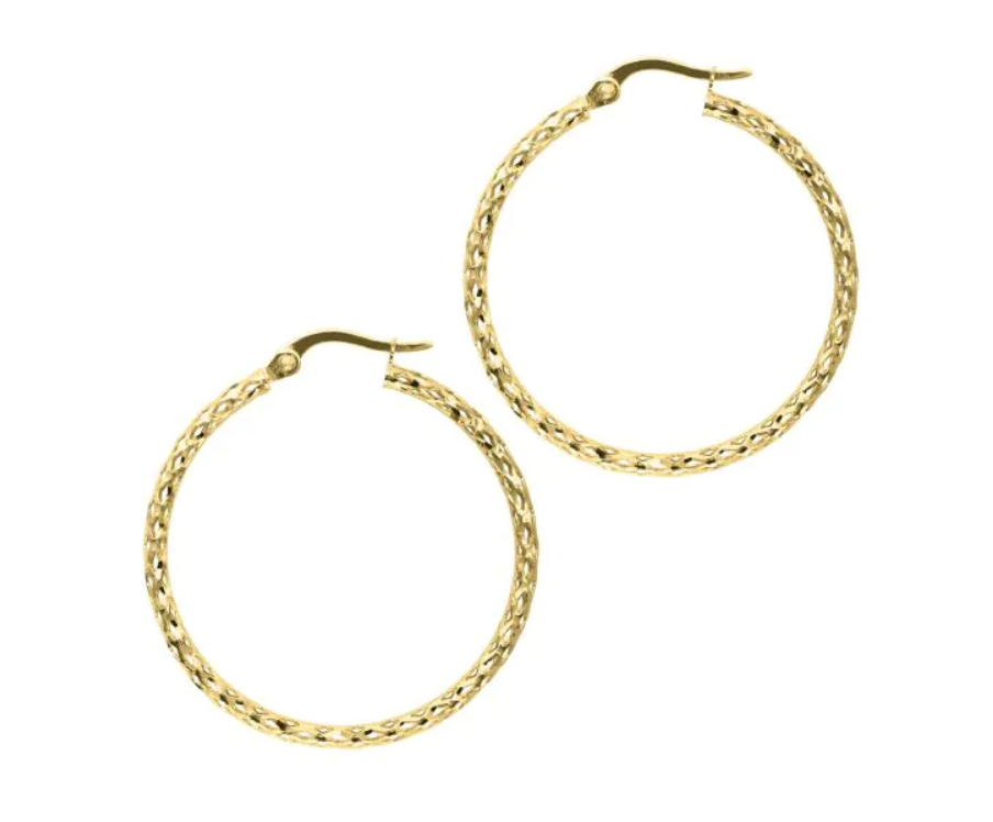 14k Yellow Gold Sparkle Hinged Hoop Earrings (I7541)