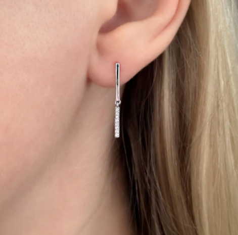 14k Gold Segmented Bar Diamond Dangle Earrings