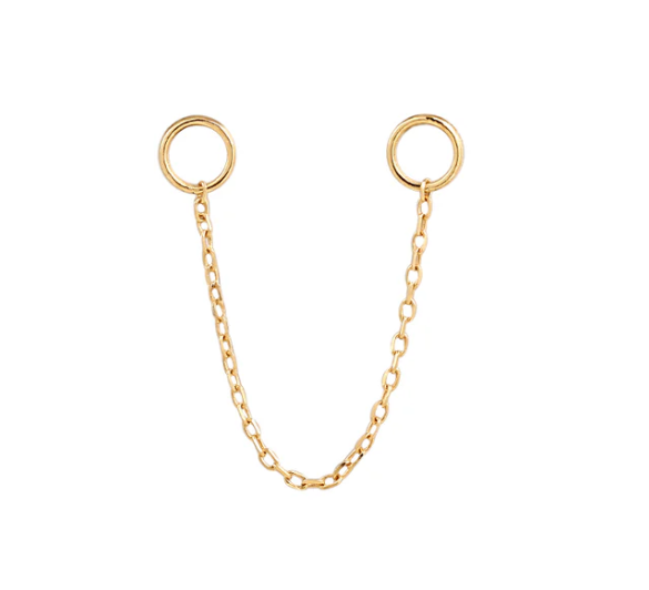 Earscapes - 14k Yellow Gold Dual Piercing Chain *Single* Earring Charm (I9222)