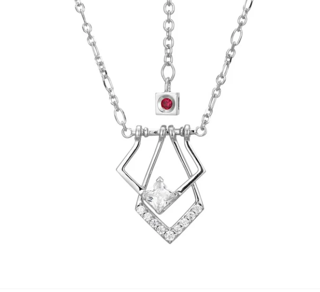 ELLE Rhodium Plated Sterling Silver CZ Art Deco Geometric Necklace (SI8160)