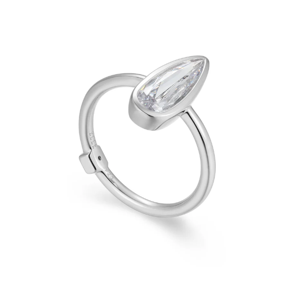 ELLE Rhodium Plated Sterling Silver Faceted CZ Teardrop Ring (SI8348)