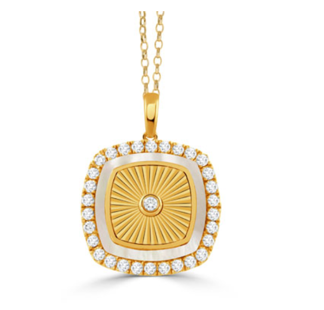 18k Yellow Gold Mother of Pearl & Diamond 'Helios' Pendant (I9031)