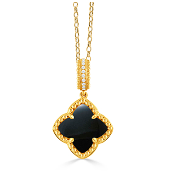 18k Yellow Gold 'Ravena' Black Onyx Pendant with Diamond Bale