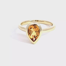 Load and play video in Gallery viewer, 14k Yellow Gold Pear Shaped Citrine Ring (I8491)
