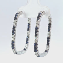 Load and play video in Gallery viewer, 14k White Gold Diamonds &amp; Sapphires Rectangle Inside Out Hoop Earrings (I9668)
