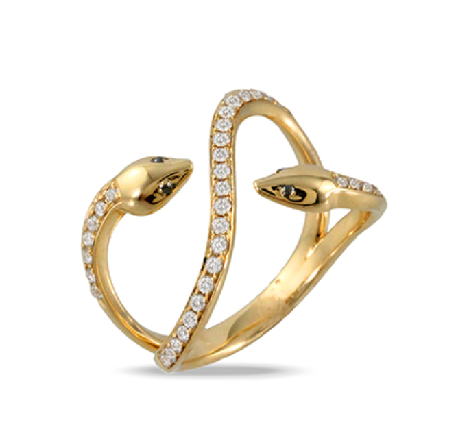 18k Yellow Gold Diamond Double Serpent Ring (I9015)