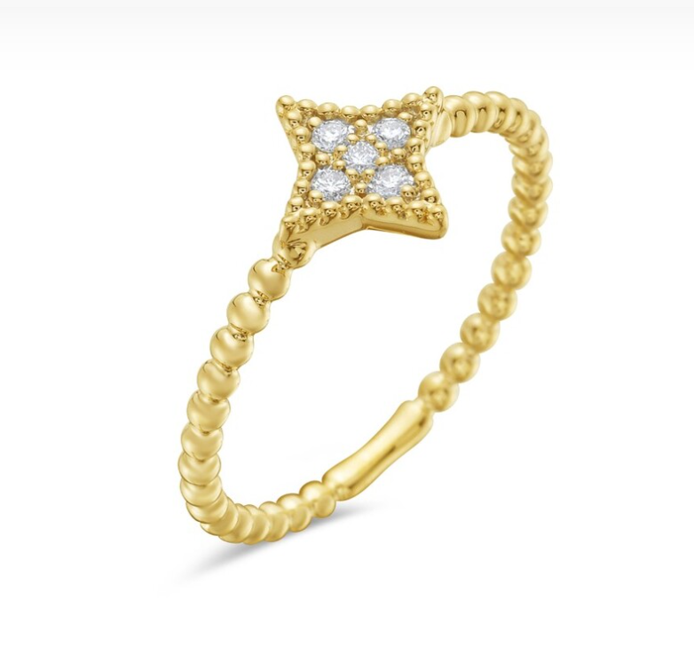 14k Gold Beaded Diamond Accent Star Ring
