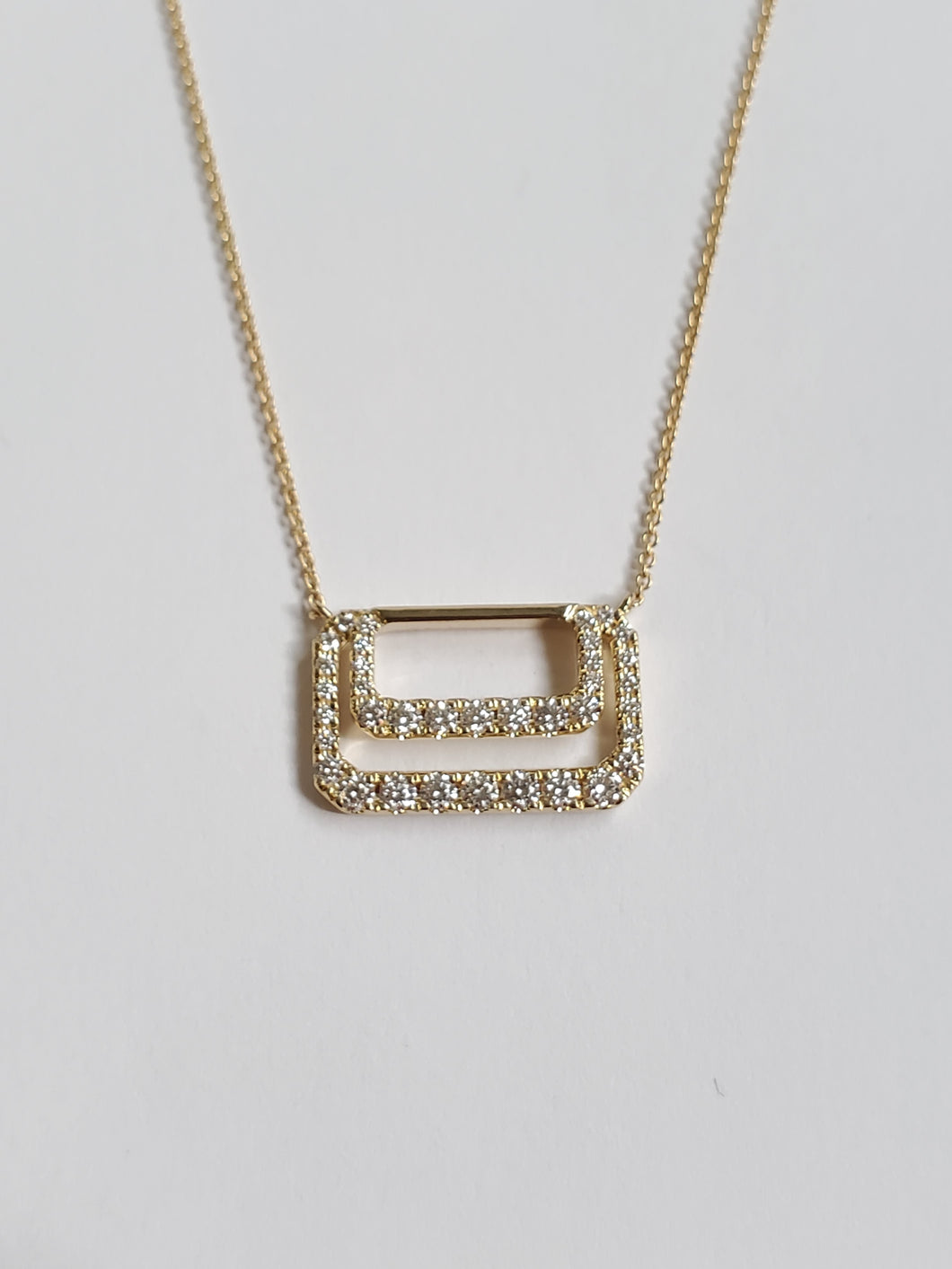 14k Gold Double Rectangle Diamond Necklace