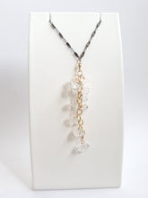 Load image into Gallery viewer, AVF Limited Edition Oxidized Sterling Silver with Gold Filled Accents, Herkimer Diamond Cluster Drop Necklace (SI6923)
