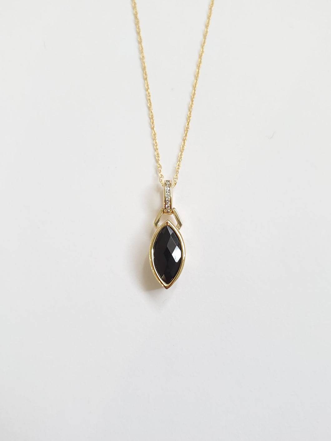 14k Yellow Gold Marquise Faceted Onyx & Diamond Bale Pendant (I9729)