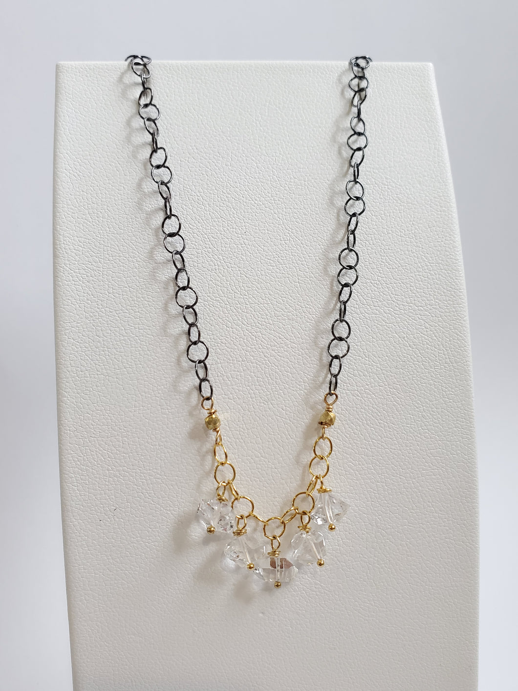 AVF Limited Edition Oxidized Sterling Silver with Gold Filled Accents Herkimer Diamond 5 Stone Dangle Necklace (SI6925)