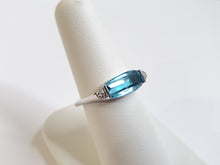 Load image into Gallery viewer, 14k White Gold Horizontally Set Swiss Blue Topaz &amp; Diamond Accent Ring (I9829)
