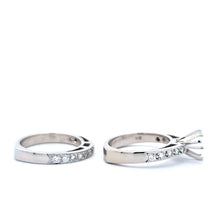Load image into Gallery viewer, Semi-Mounting 14k White Gold Diamond Milgrain Edged Engagement &amp; Wedding Band Set (I383)
