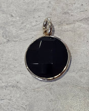 Load image into Gallery viewer, CLEARANCE - Gold Plated Sterling Silver Faceted Black Agate Disc Pendant (SI9705)
