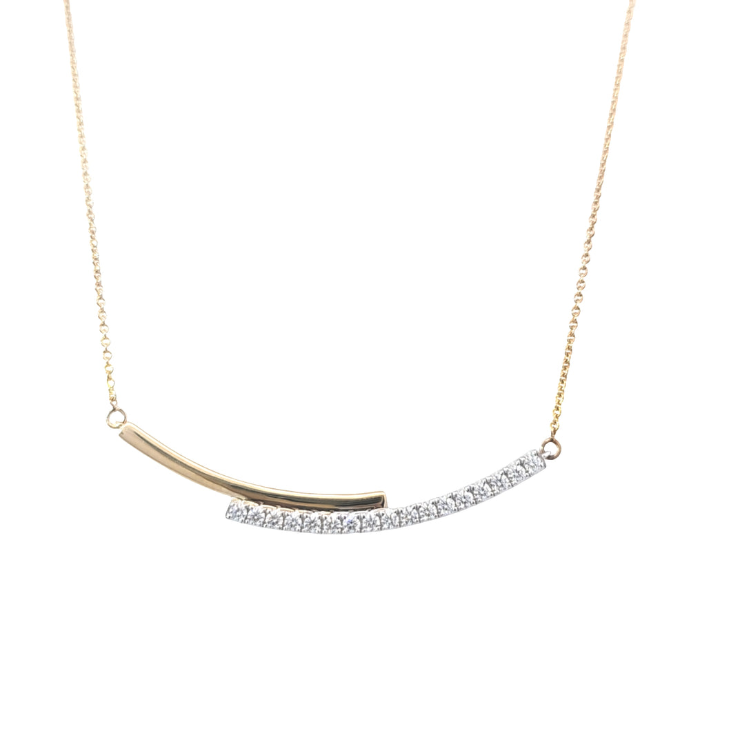 14k Yellow Gold & Diamond Horizontal Curved Bars Necklace (I9898)