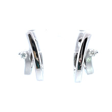 Load image into Gallery viewer, 14k White Gold Modern Double Hoop &amp; Diamond Accent Earrings (I9869)
