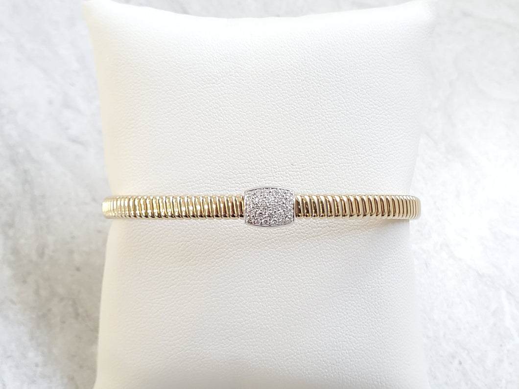 14k Yellow & White Gold Pave Diamond Pod Flex Cuff Bracelet (I9759)