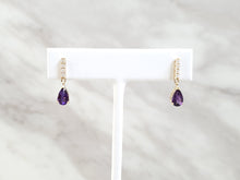 Load image into Gallery viewer, 14k Yellow Gold Faceted Pear-Shaped Amethyst &amp; Diamond Earrings (I9730)
