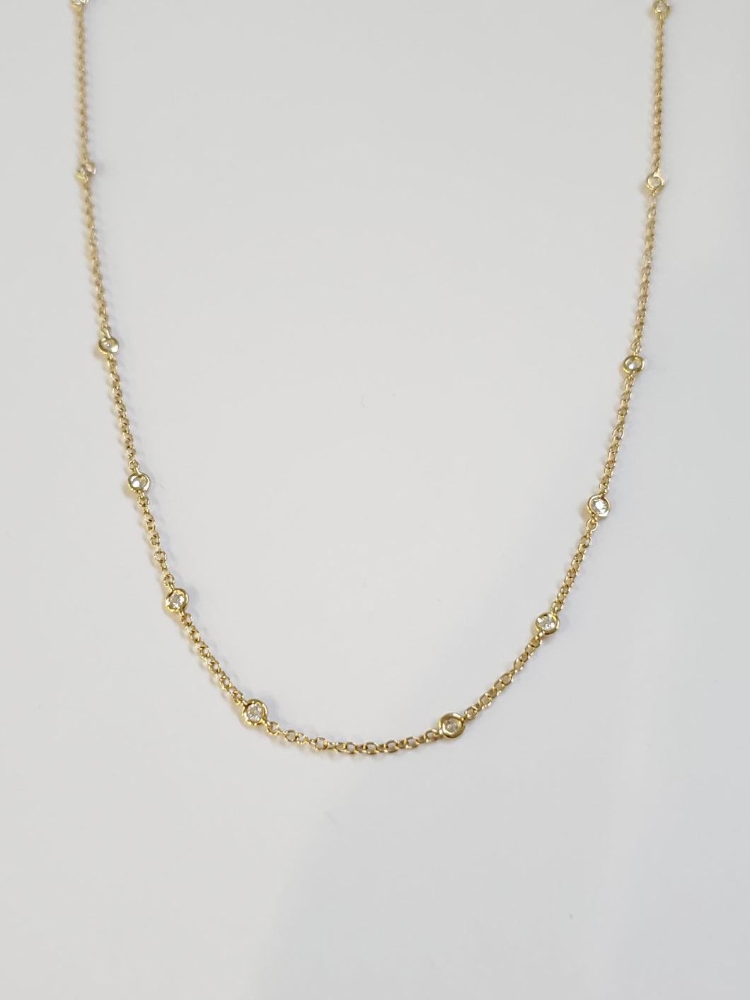 18k Yellow Gold Bezel Set Diamond Station Necklace (I9764)