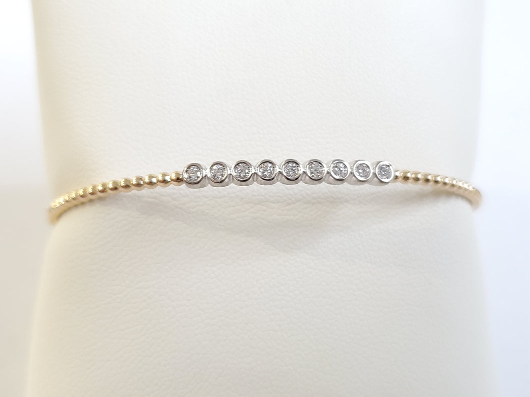 14k Yellow & White Gold Bezel Set Diamond Flex Cuff Bracelet w/ Magnetic Closure (I9762)